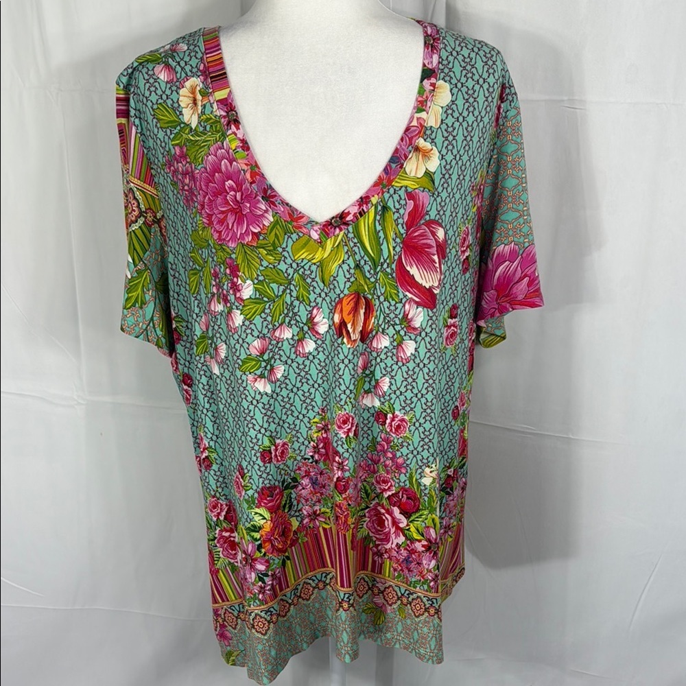 Johnny Was Multicolor Floral V-Neck Blouse XL - Picture 2 of 9